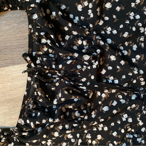 Dark Floral Milkmaid Long Sleeve Black Midi Dress Large Cottagecore Boho Dainty - Picture 6 of 7